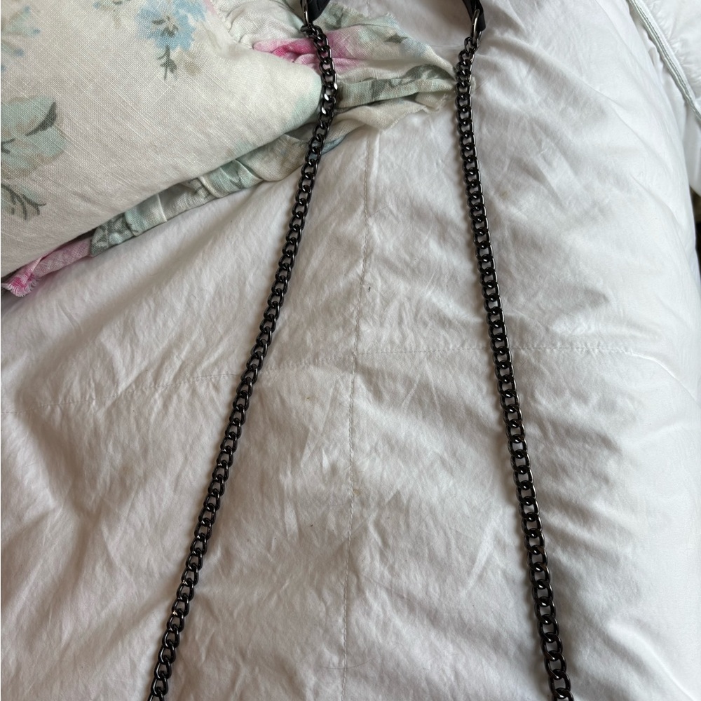 Anna Paola Black Leather Bag Crossbody or Shoulder, Adjustable Chain Strap - Picture 7 of 16